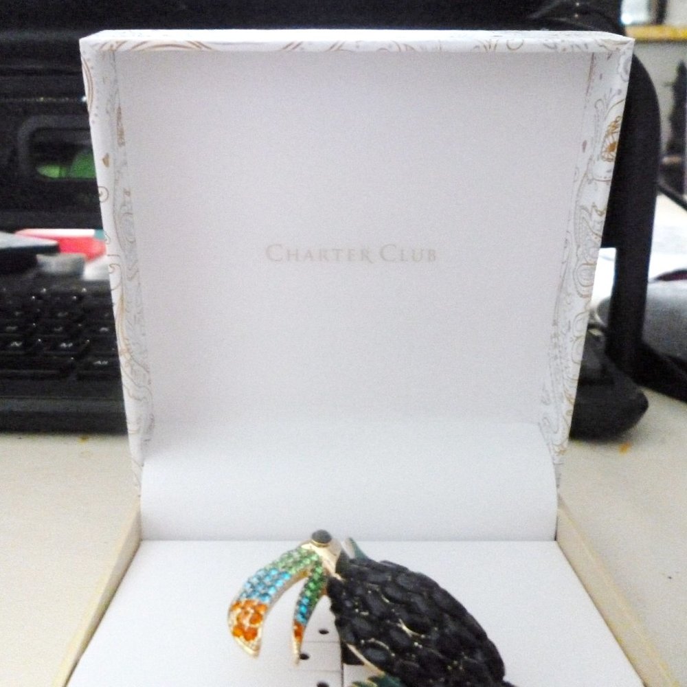Toucan Parrot Pin Charter Club Bright Crystals Rainbow NIB Perfect Cond M328 - Picture 4 of 7